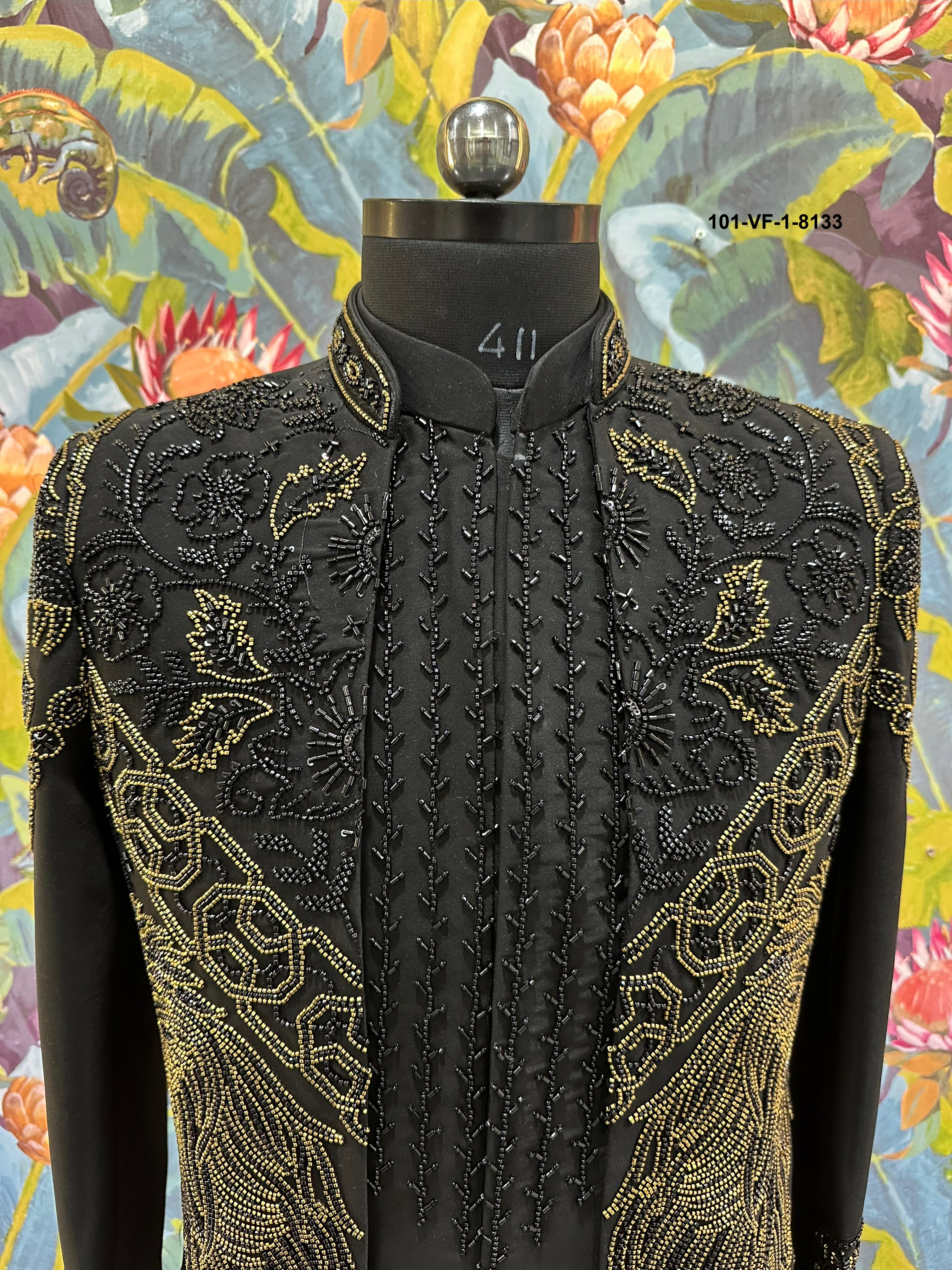 Men Premium Black Velvet Embroidered Sherwani Fabric – Unstitched Wedding Wear