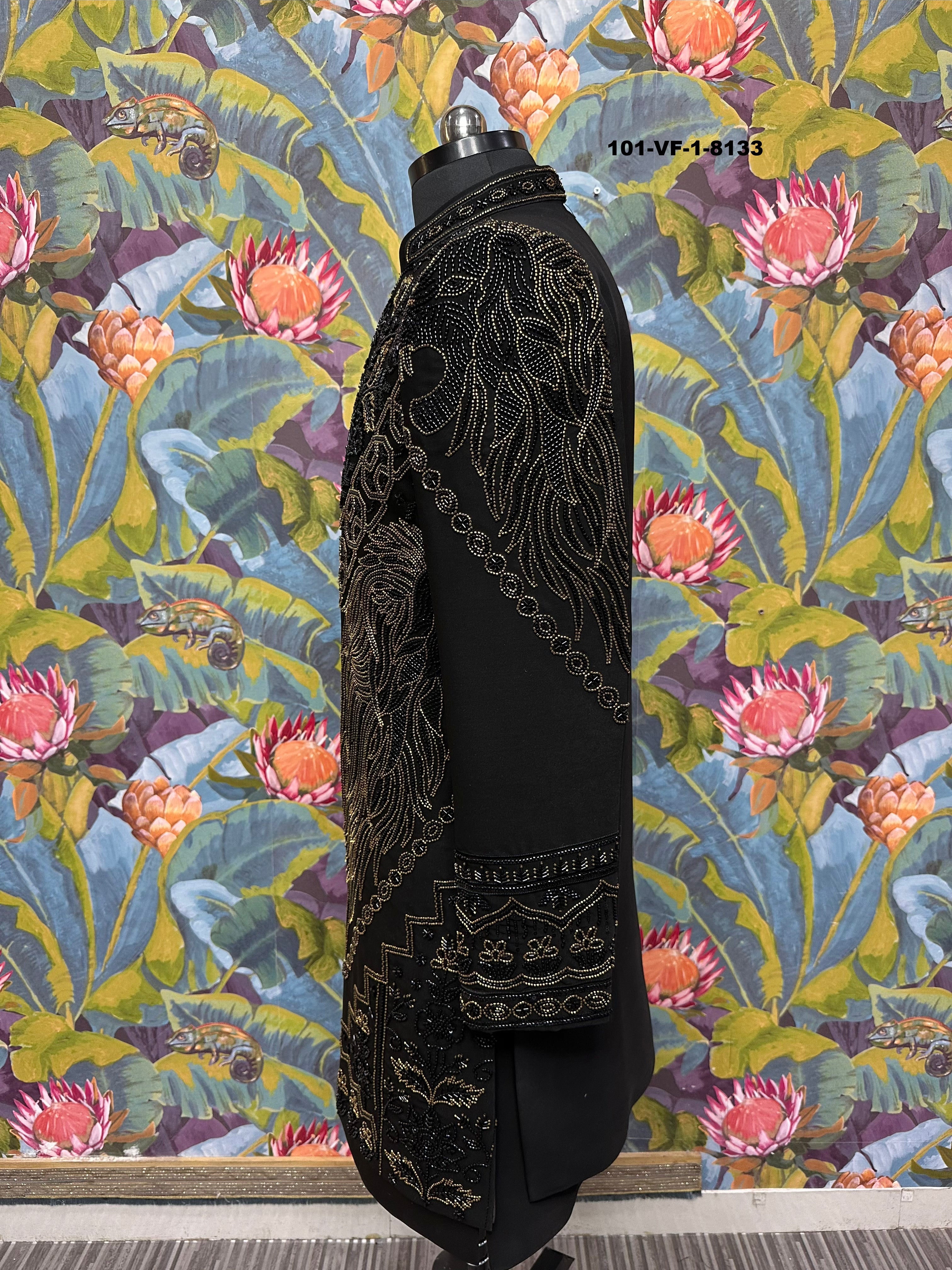 Men Premium Black Velvet Embroidered Sherwani Fabric – Unstitched Wedding Wear