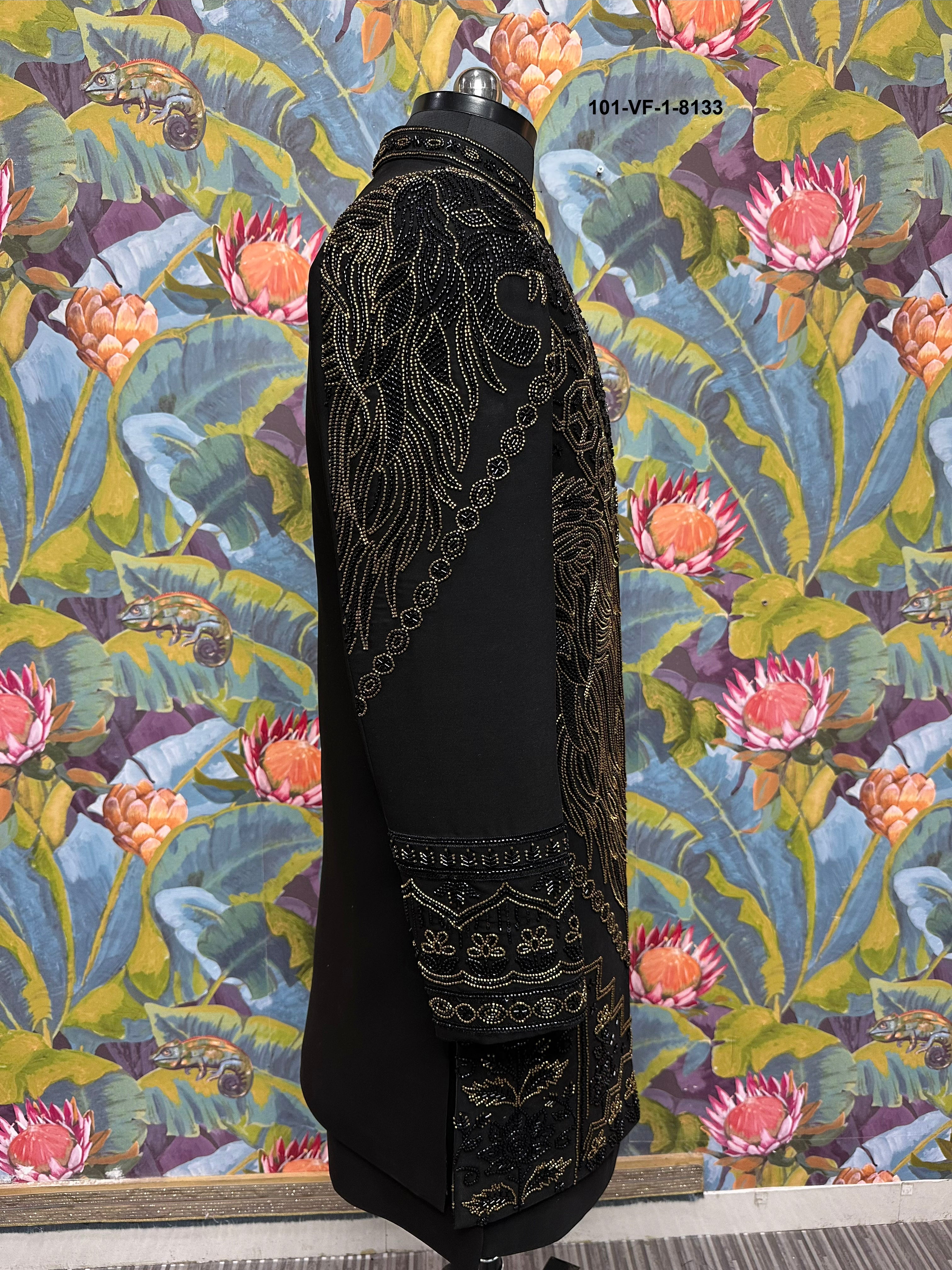 Men Premium Black Velvet Embroidered Sherwani Fabric – Unstitched Wedding Wear