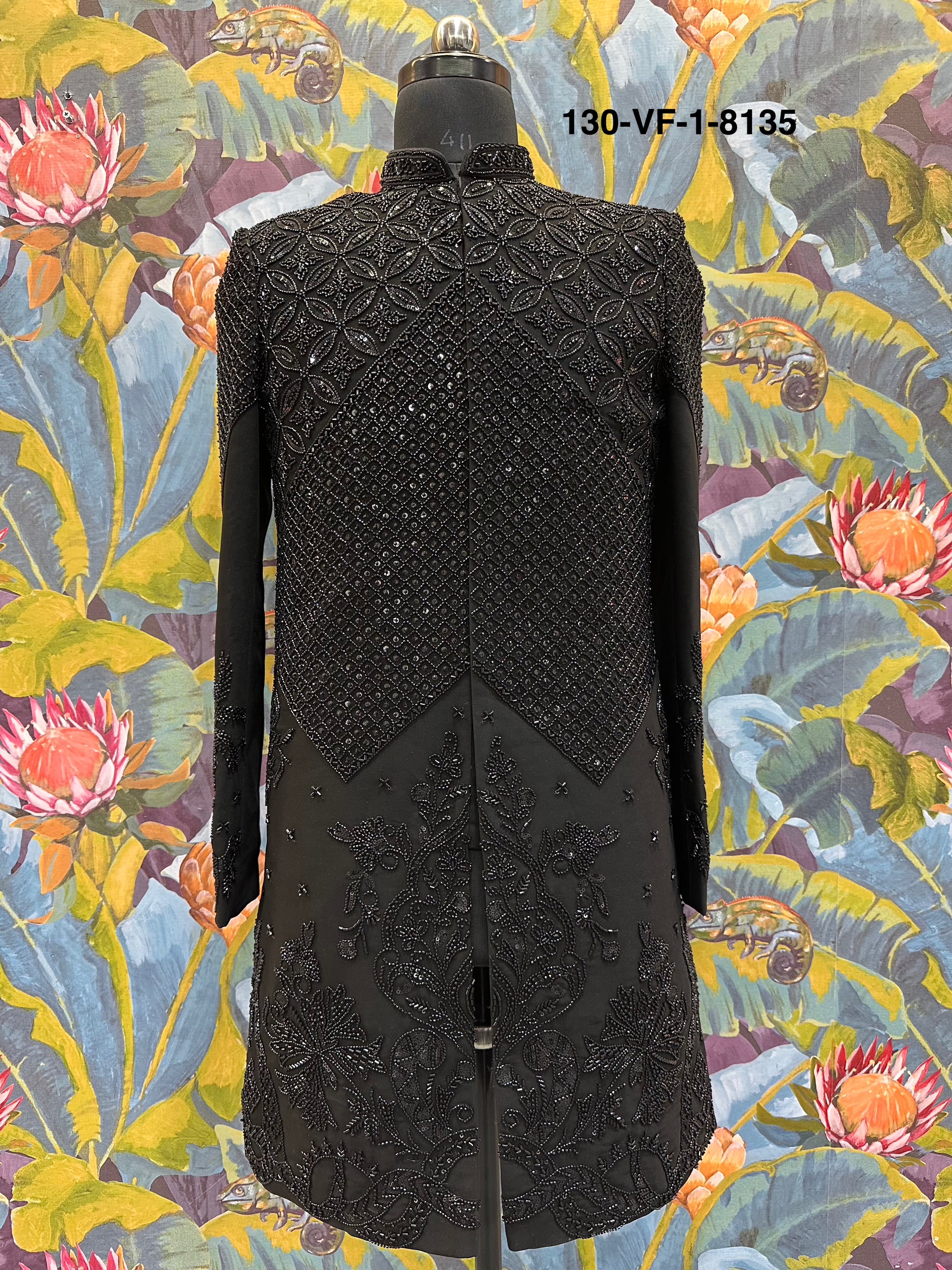 Men Premium Black Embroidered Kurta Koti Fabric – Unstitched Designer Wear