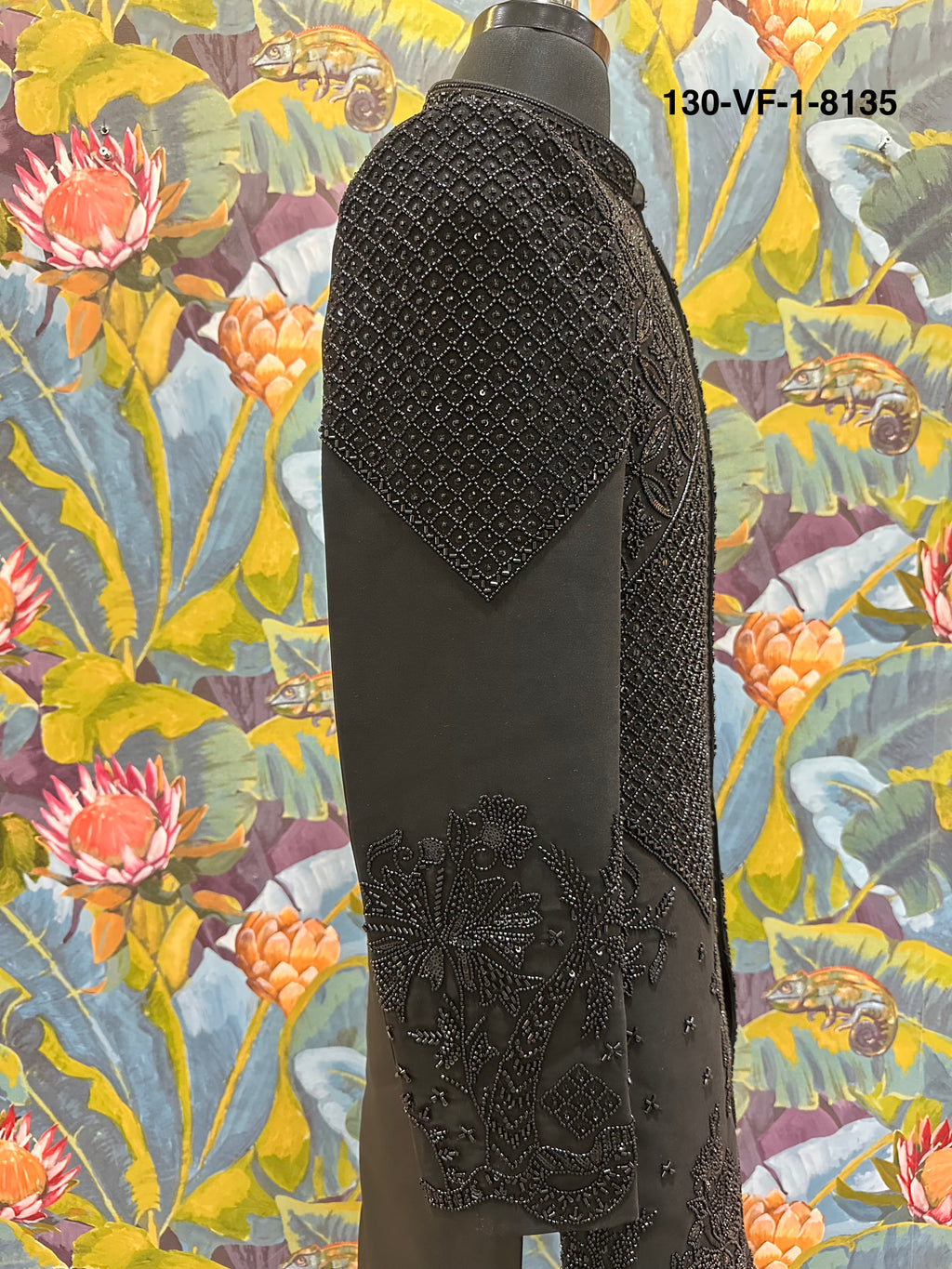 Men Premium Black Embroidered Kurta Koti Fabric – Unstitched Designer Wear