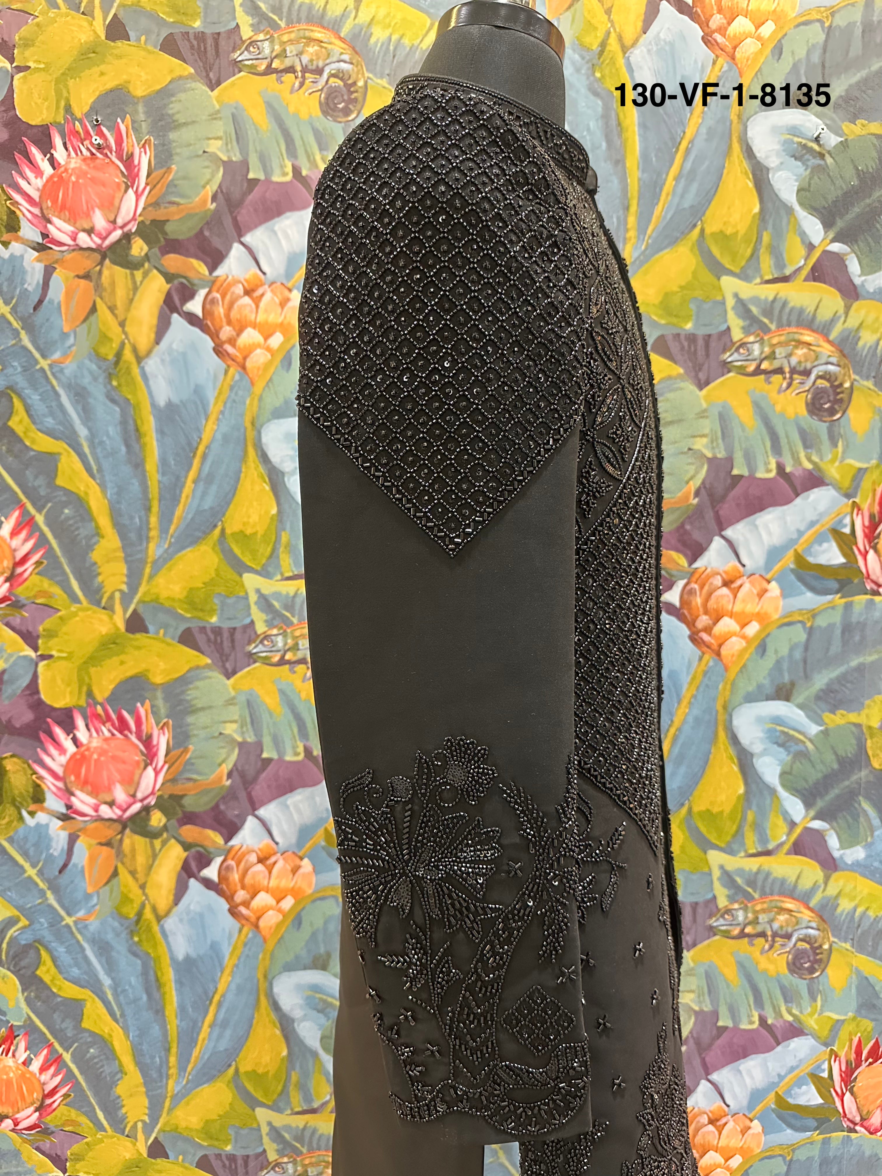 Men Premium Black Embroidered Kurta Koti Fabric – Unstitched Designer Wear