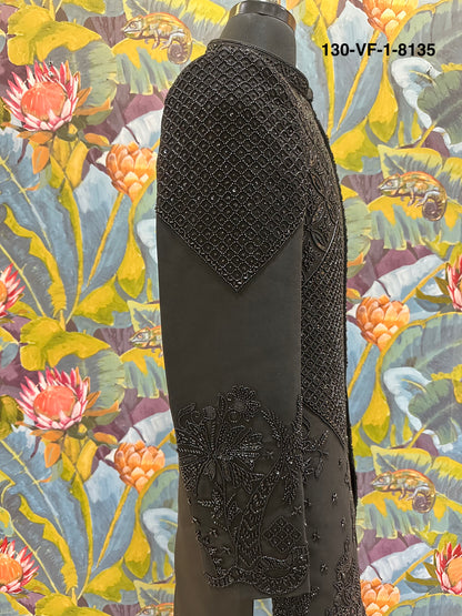 Men Premium Black Embroidered Kurta Koti Fabric – Unstitched Designer Wear