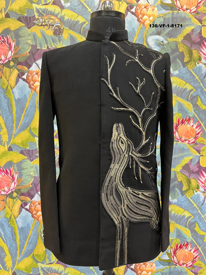 Premium Black Unstitched Deer Embroidered Suit | TR Lachka | Free Pants | Kavlee