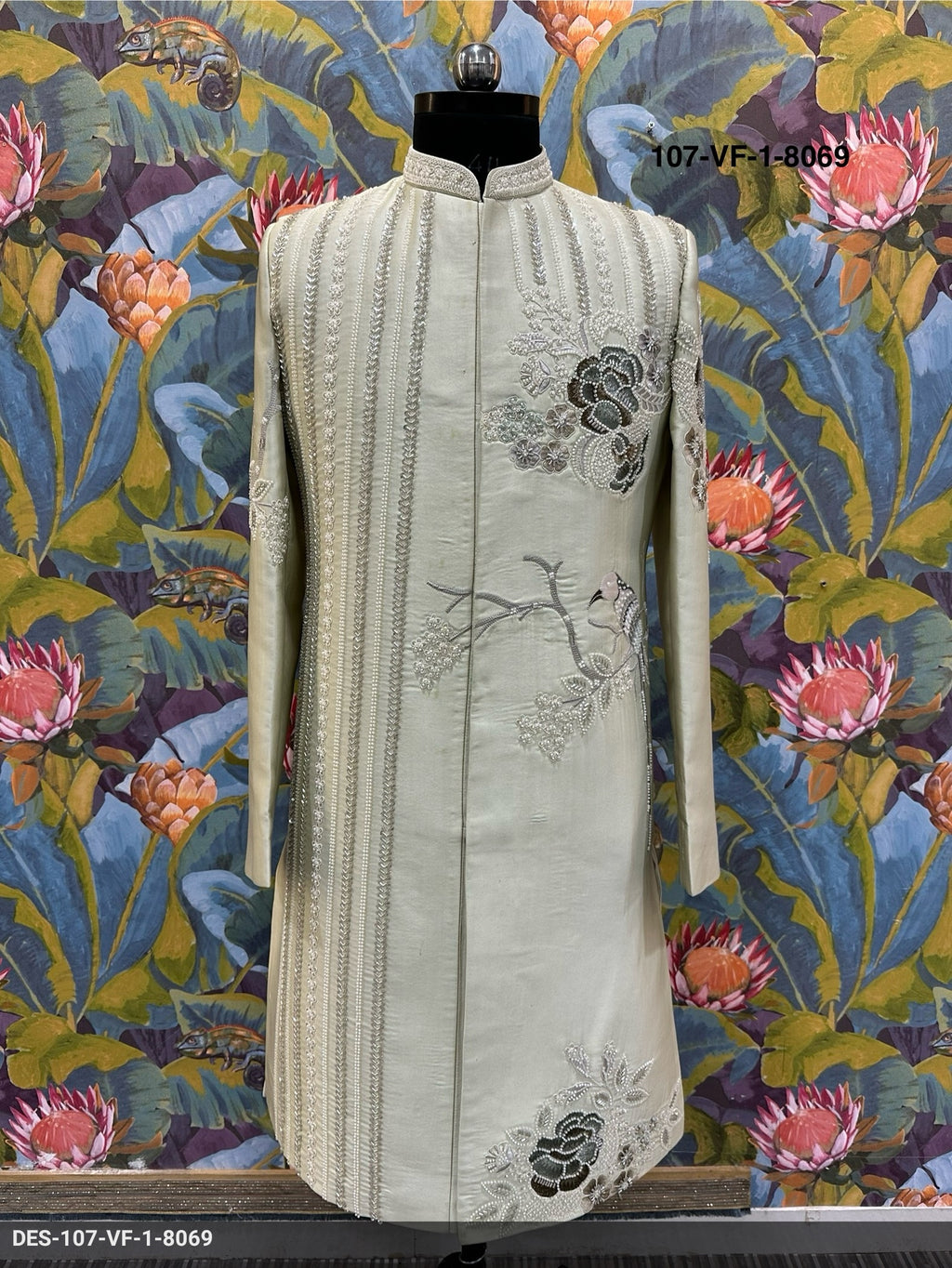 Men Premium Pista Green Embroidered Sherwani Fabric with Free Pant – Unstitched Wedding Wear