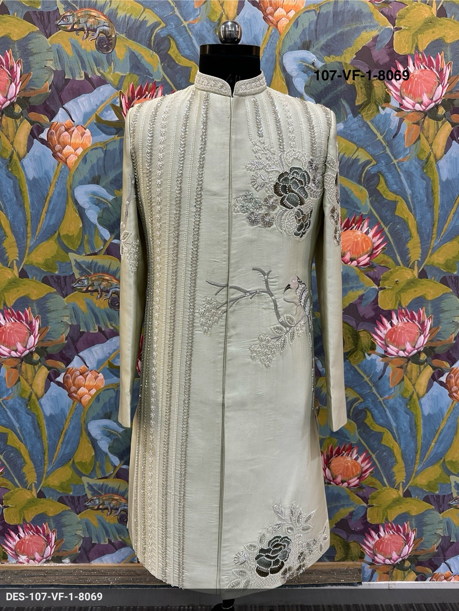 Men Premium Pista Green Embroidered Sherwani Fabric with Free Pant – Unstitched Wedding Wear