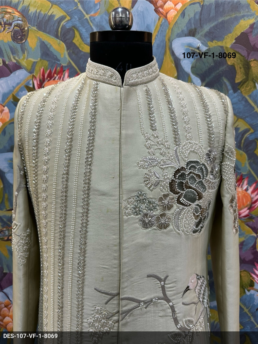 Men Premium Pista Green Embroidered Sherwani Fabric with Free Pant – Unstitched Wedding Wear