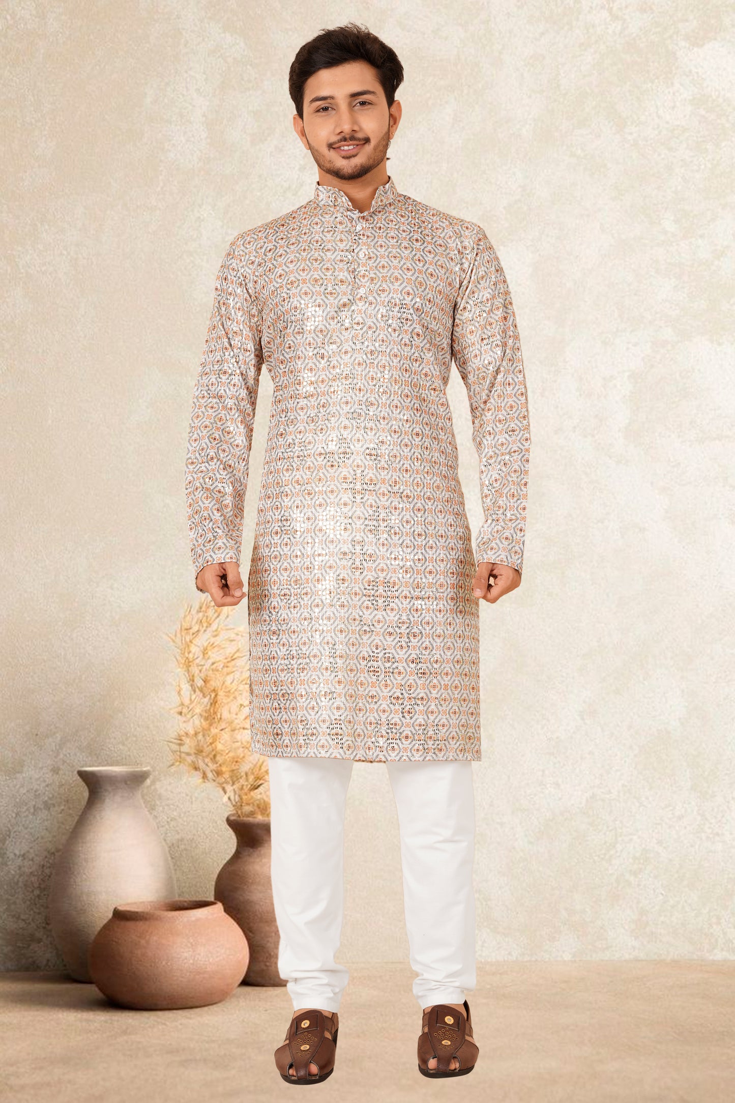 MANAV PRINTED WITH EMBROIDERY MEN'S KURTA SET