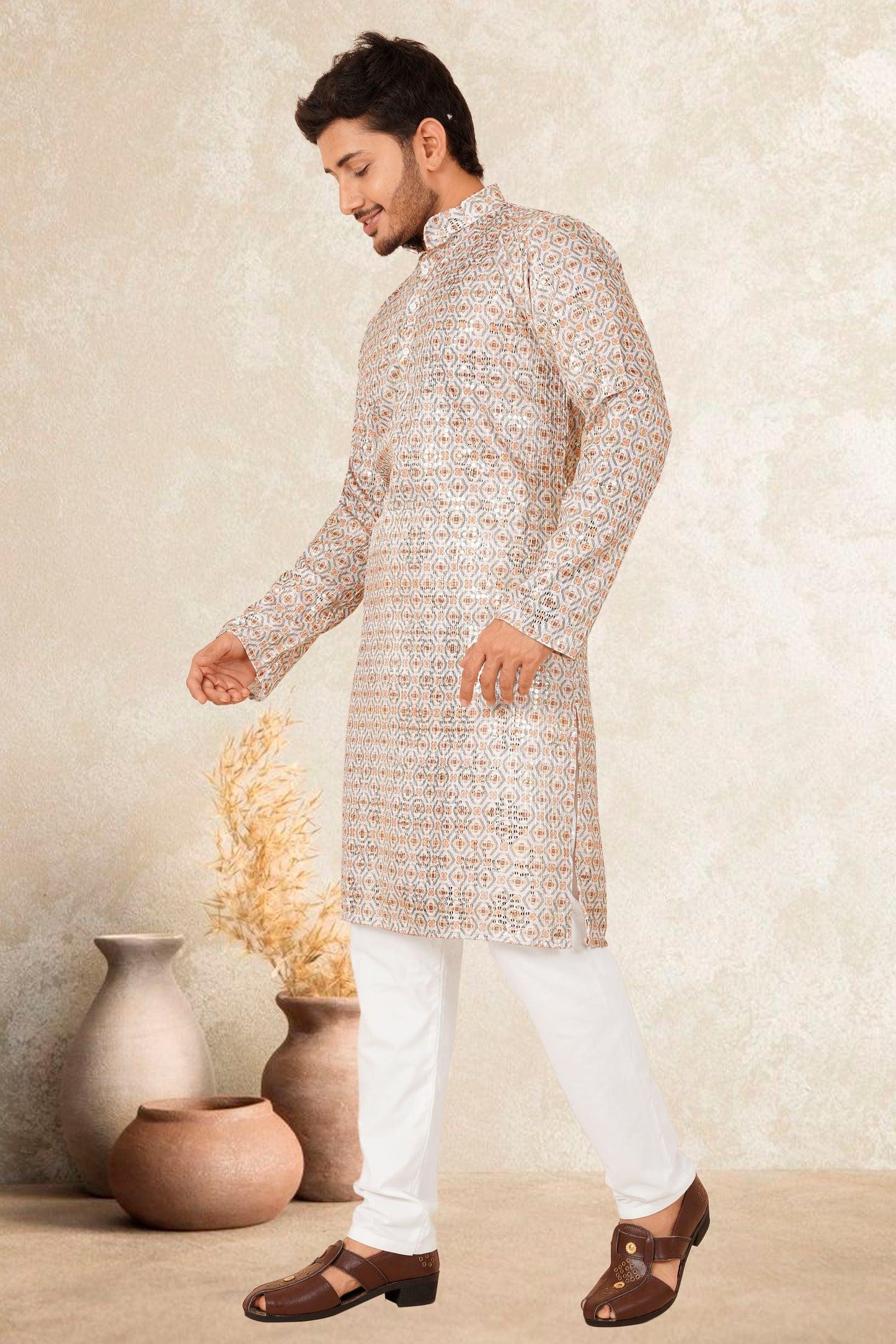 MANAV PRINTED WITH EMBROIDERY MEN'S KURTA SET