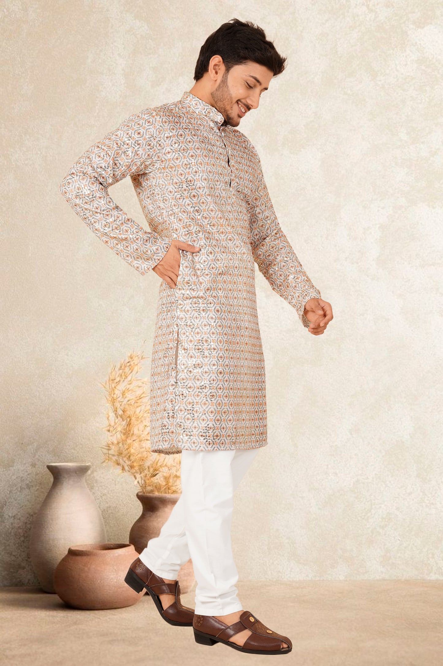 MANAV PRINTED WITH EMBROIDERY MEN'S KURTA SET