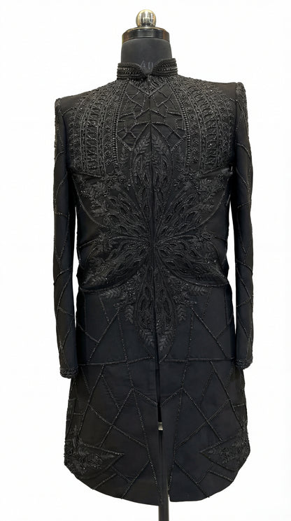 Men Black TR Lachko Indo Sherwani with Pant – Unstitched Designer Wedding Wear