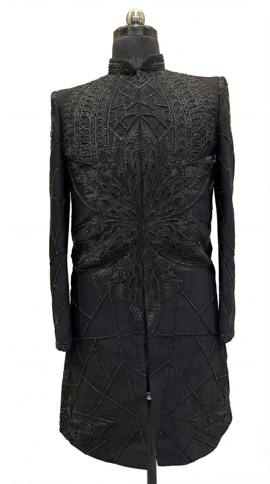 Men Black TR Lachko Indo Sherwani with Pant – Unstitched Designer Wedding Wear