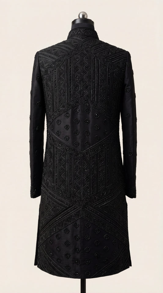 Men Black TR Lachko Indo Sherwani with Pant – Unstitched Wedding Wear