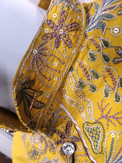 Premium Mustard Yellow Men's Kurta | Intricate Embroidered Yoke & Hem