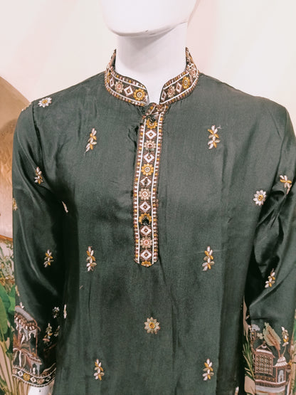Elegant Black Men's Kurta with Delicate Heritage Border