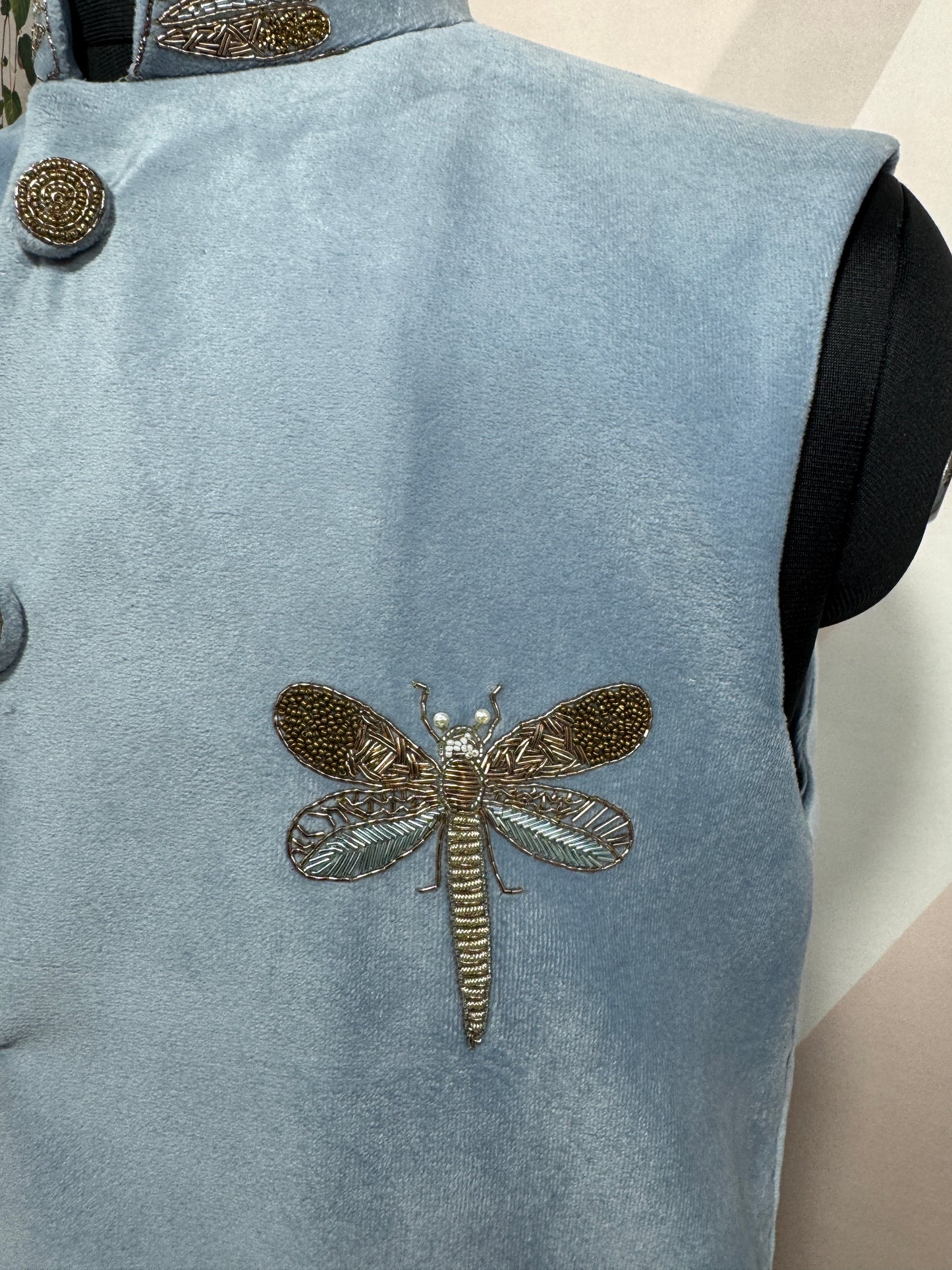 Premium Powder Blue Men's Koti | Embellished Dragonfly Motif Nehru Jacket