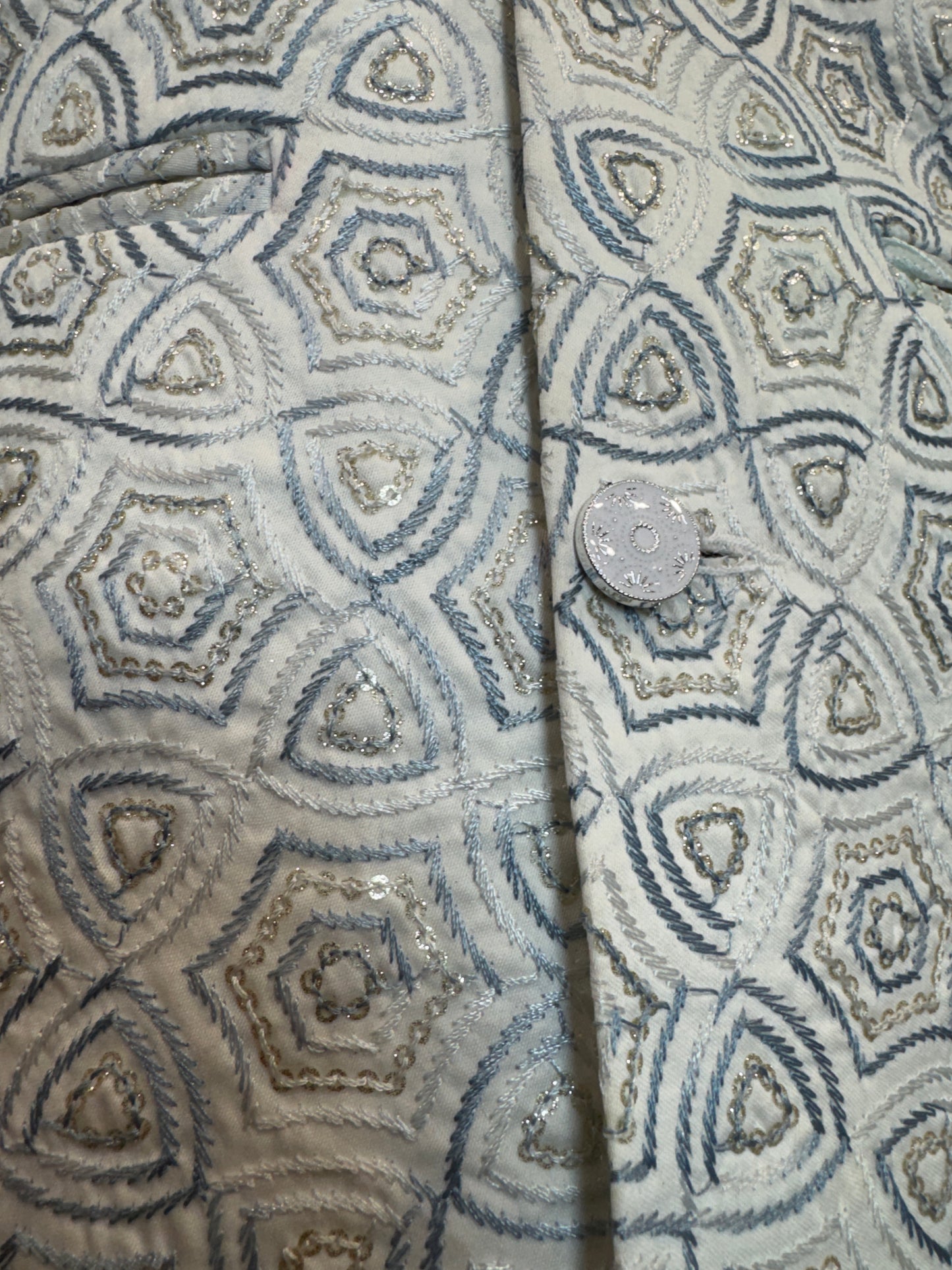 Premium Ivory Geometric Embroidered Men's Koti | Contemporary Hexagon Nehru Jacket