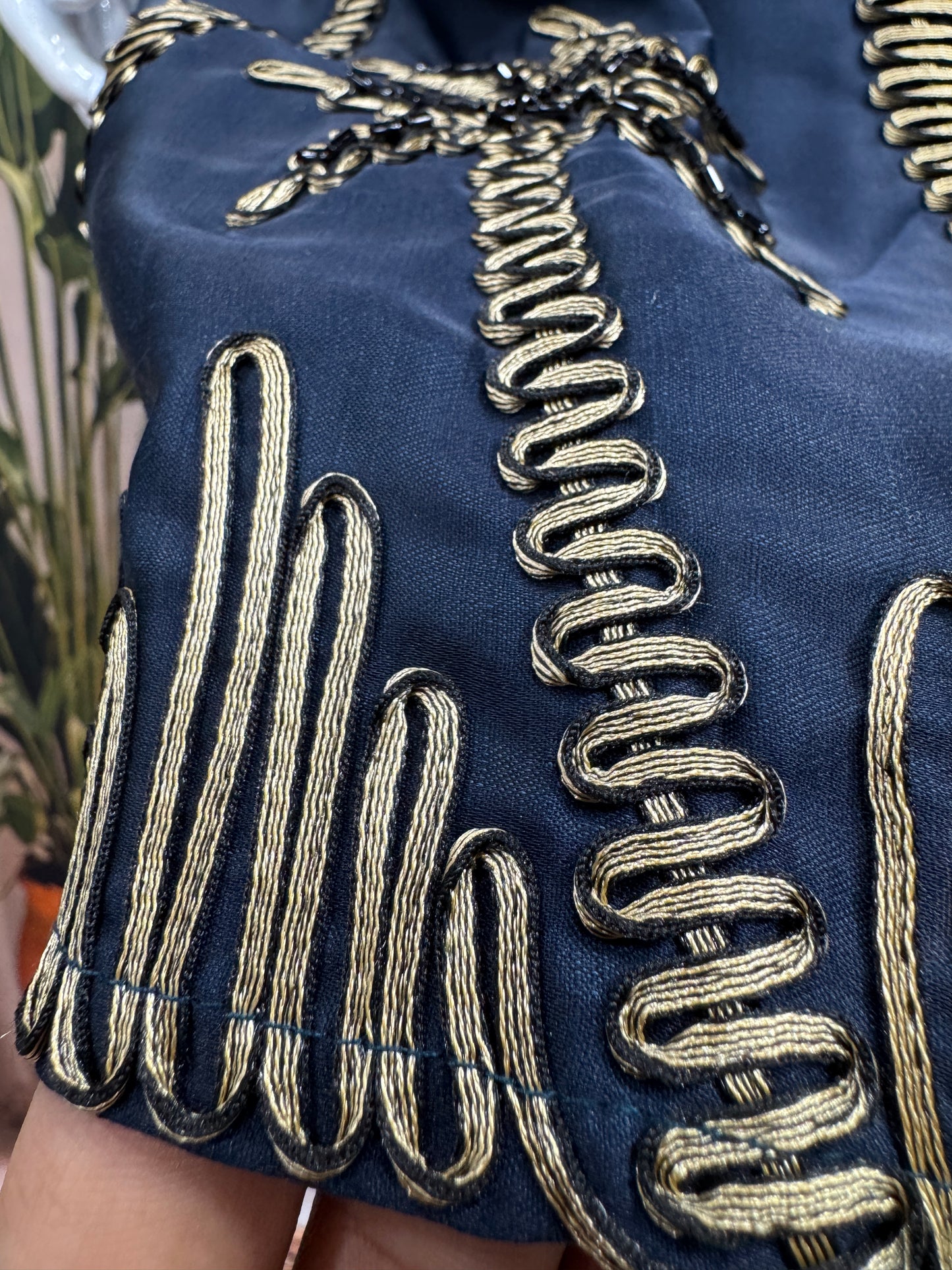 Deep Navy Blue Men's Kurta | Gold Embroidered Palm Tree Motif