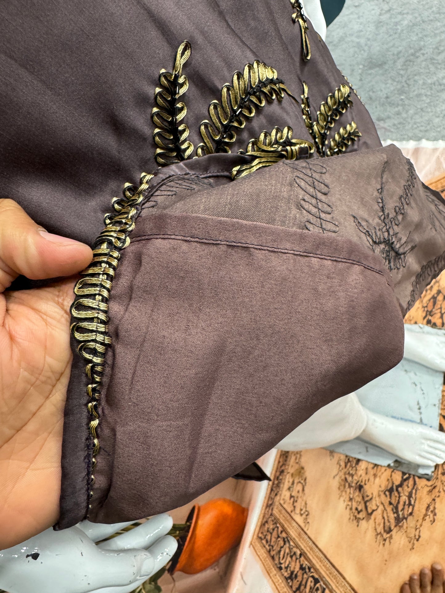 Rich Chocolate Brown Men's Kurta | Gold Embroidered Palm Tree Motif