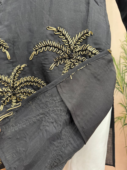 Classic Black Men's Kurta | Gold Embroidered Palm Tree Motif