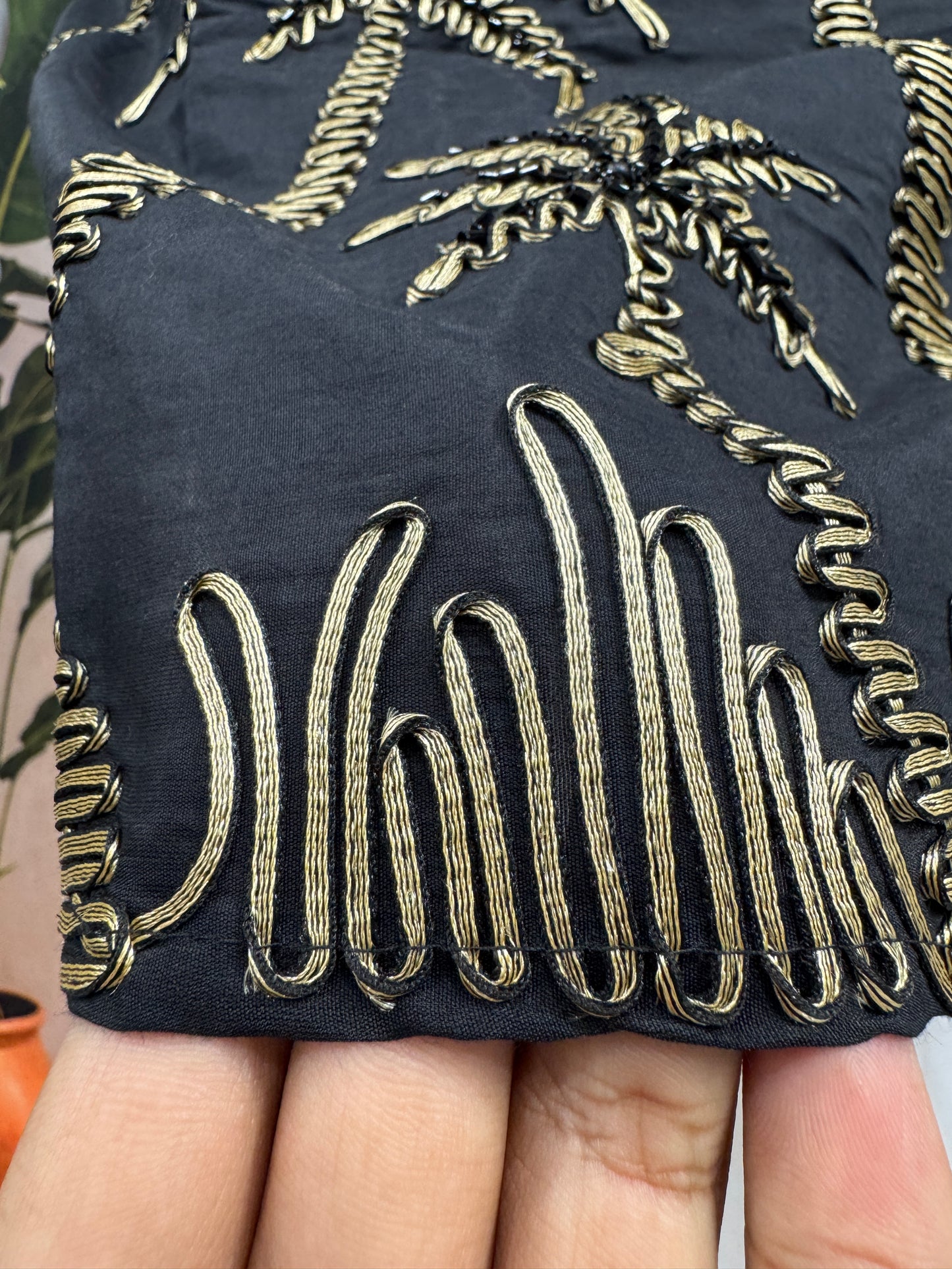 Classic Black Men's Kurta | Gold Embroidered Palm Tree Motif