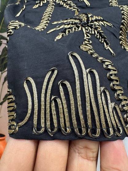 Classic Black Men's Kurta | Gold Embroidered Palm Tree Motif