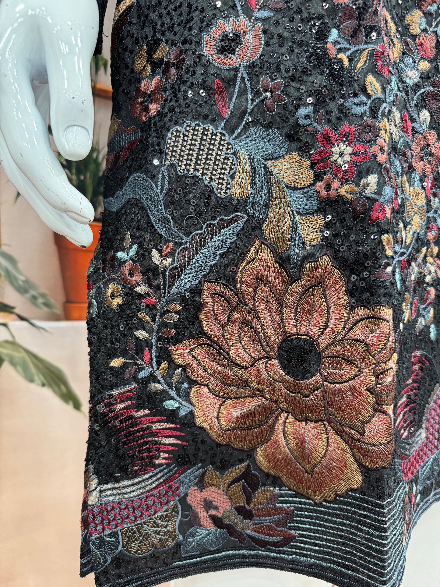 Midnight Black Heavily Embroidered Men's Kurta | Premium Floral & Swan Motifs