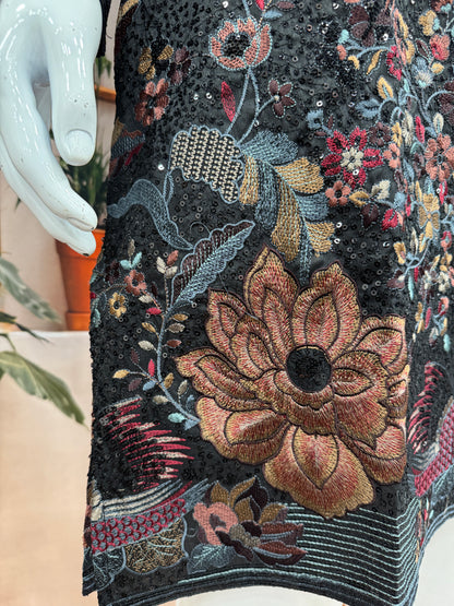 Midnight Black Heavily Embroidered Men's Kurta | Premium Floral & Swan Motifs