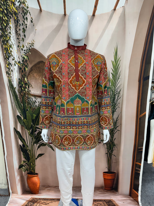 Royal Maroon Heritage Arch Men's Kurta