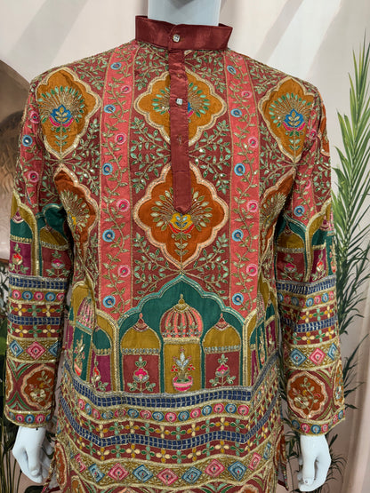 Royal Maroon Heritage Arch Men's Kurta
