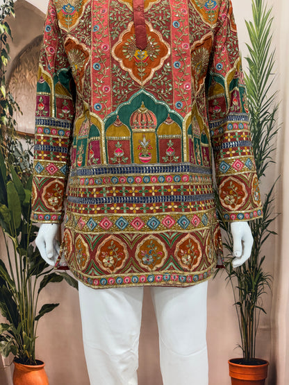 Royal Maroon Heritage Arch Men's Kurta