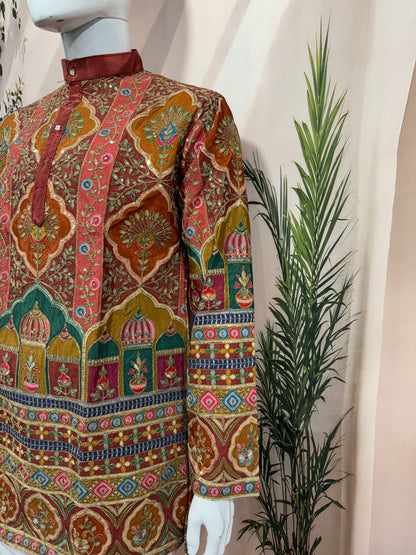 Royal Maroon Heritage Arch Men's Kurta