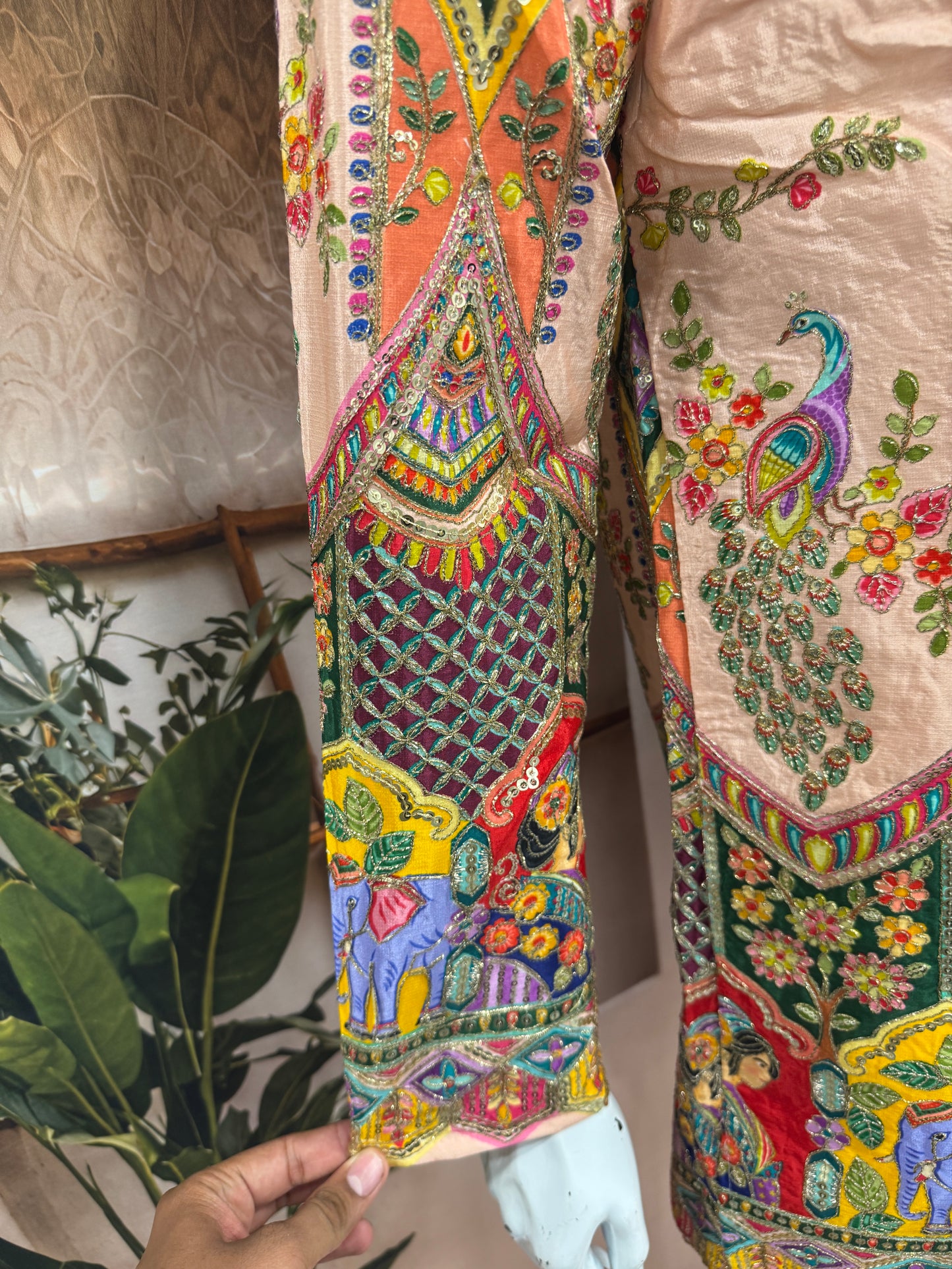 Premium Peach Men's Kurta with Royal Elephant & Heritage Motifs