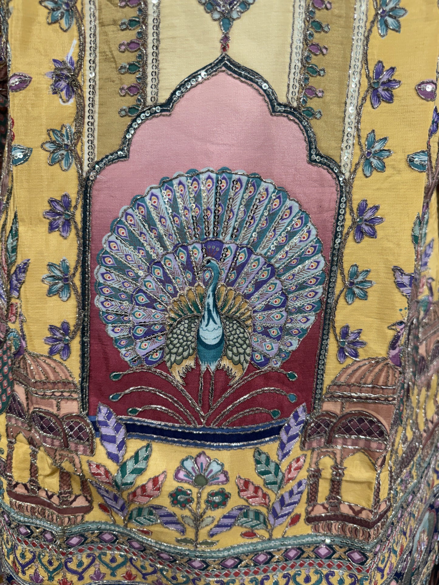 Vibrant Mustard Yellow Men's Kurta with Heritage Peacock Design