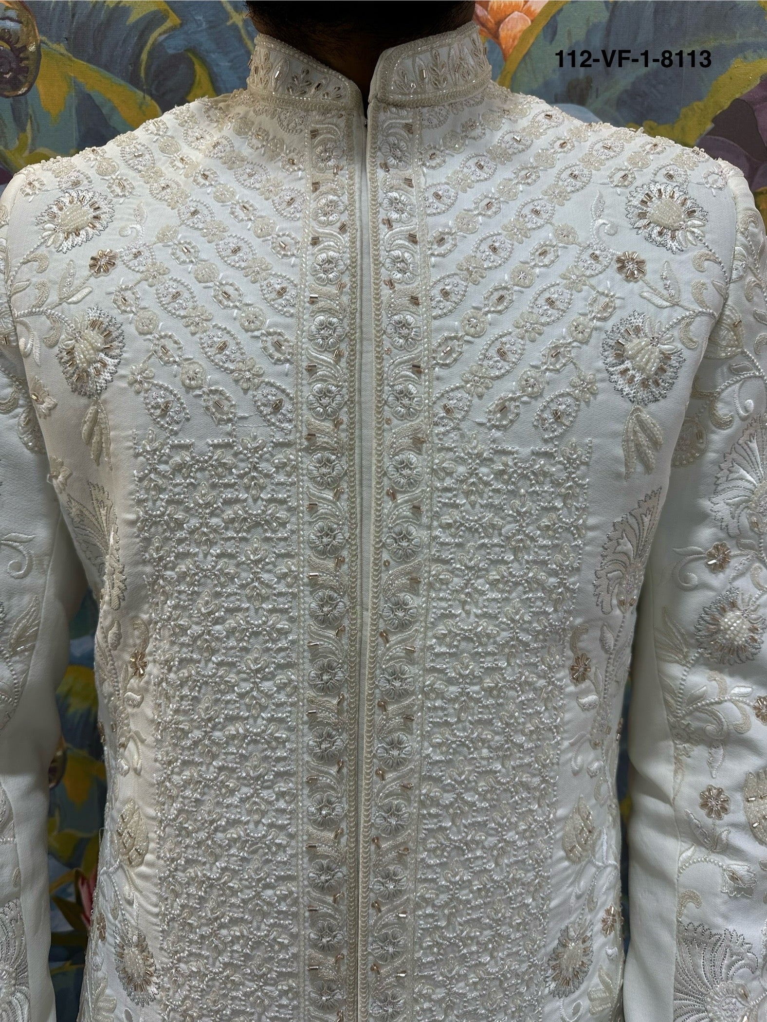 Men Premium Cream Heavy Embroidered Sherwani Fabric with Free Pant – Unstitched Wedding Wear