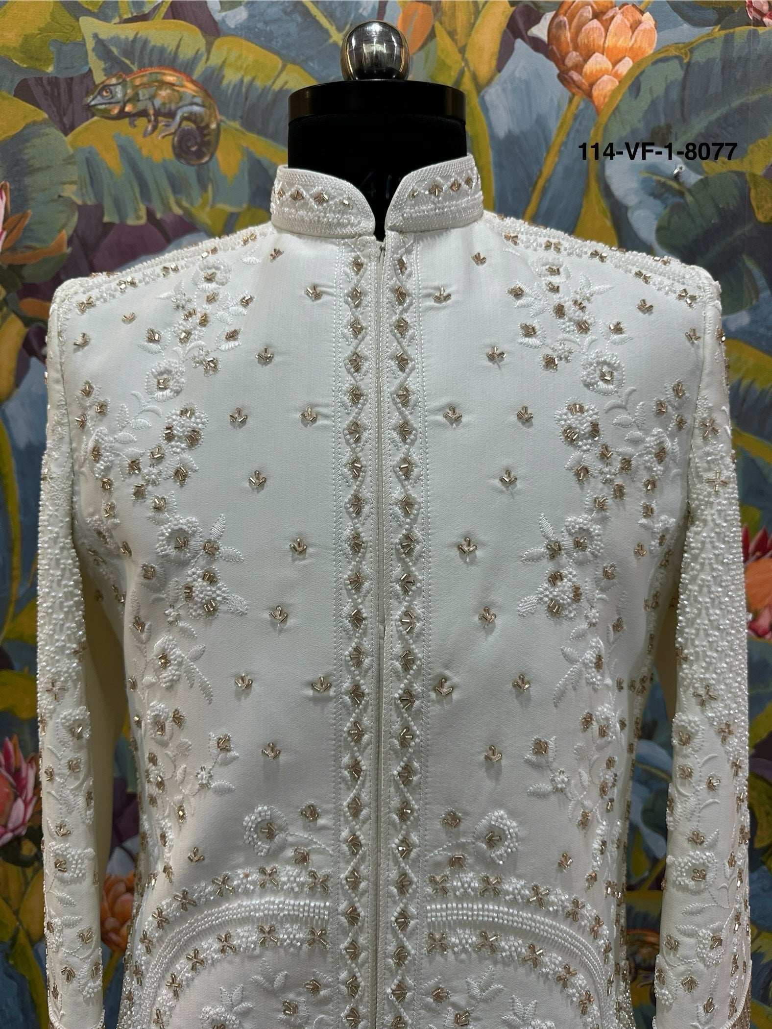 Men Premium White Heavy Embroidered Sherwani Fabric with Free Pant & Mojri – Unstitched Wedding Wear