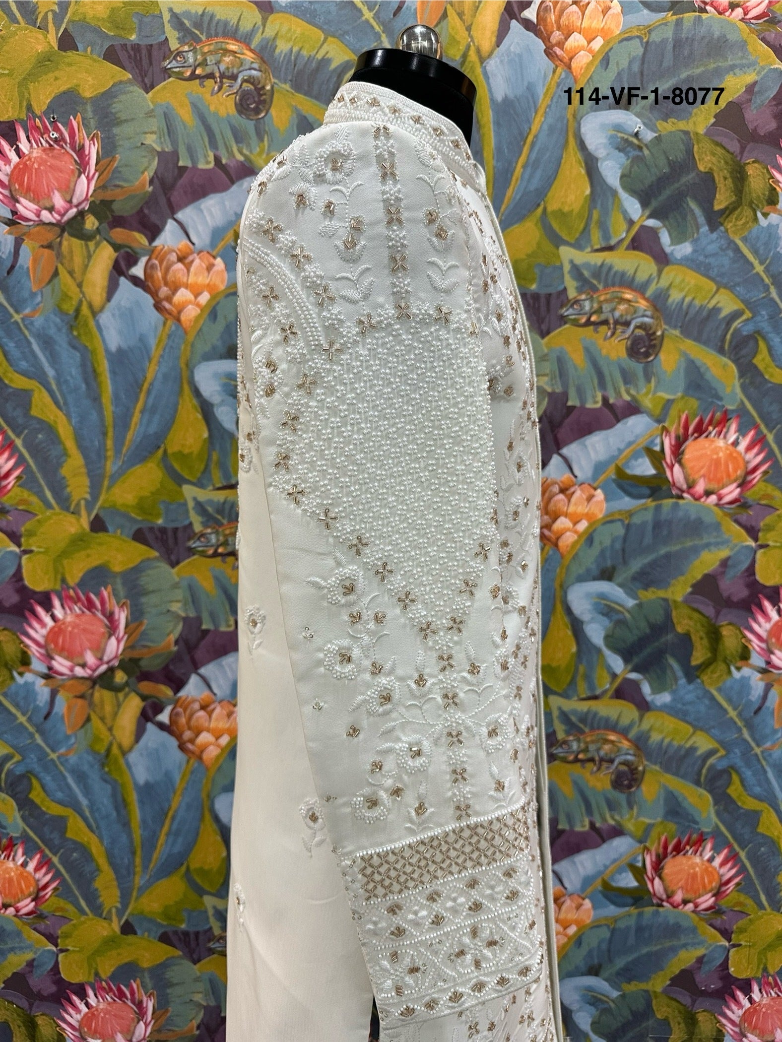 Men Premium White Heavy Embroidered Sherwani Fabric with Free Pant & Mojri – Unstitched Wedding Wear