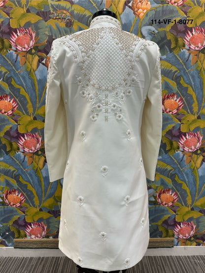 Men Premium White Heavy Embroidered Sherwani Fabric with Free Pant & Mojri – Unstitched Wedding Wear