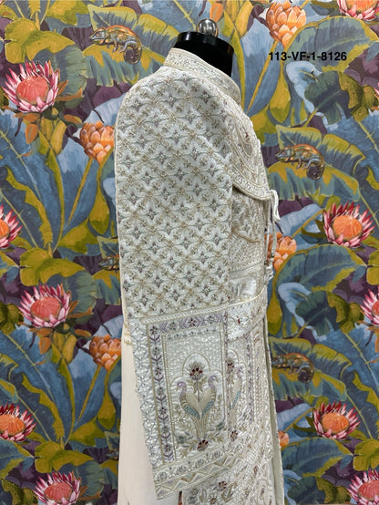 Premium White Royal Embroidered Sherwani | Devine Touch | Free Pants & Juti | Kavlee