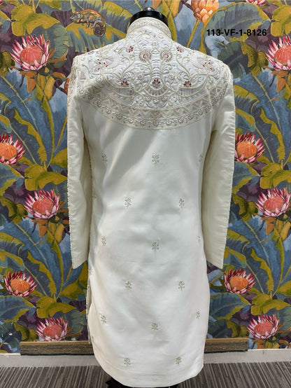 Premium White Royal Embroidered Sherwani | Devine Touch | Free Pants & Juti | Kavlee