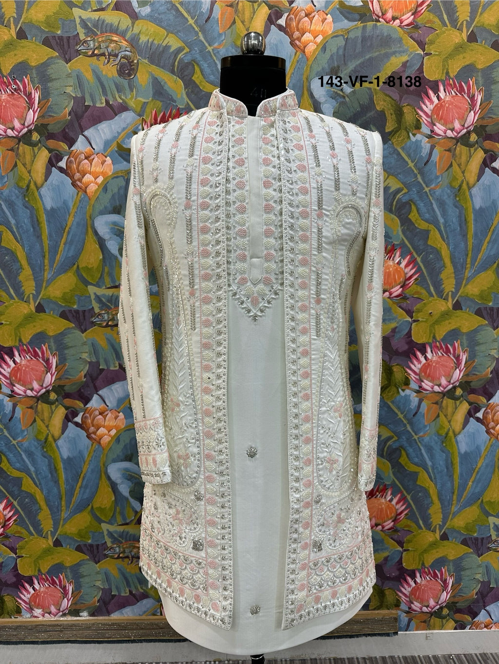 Premium Cream Pearl & Sequin Embroidered Suit | Devine Touch | Free Pants | Kavlee
