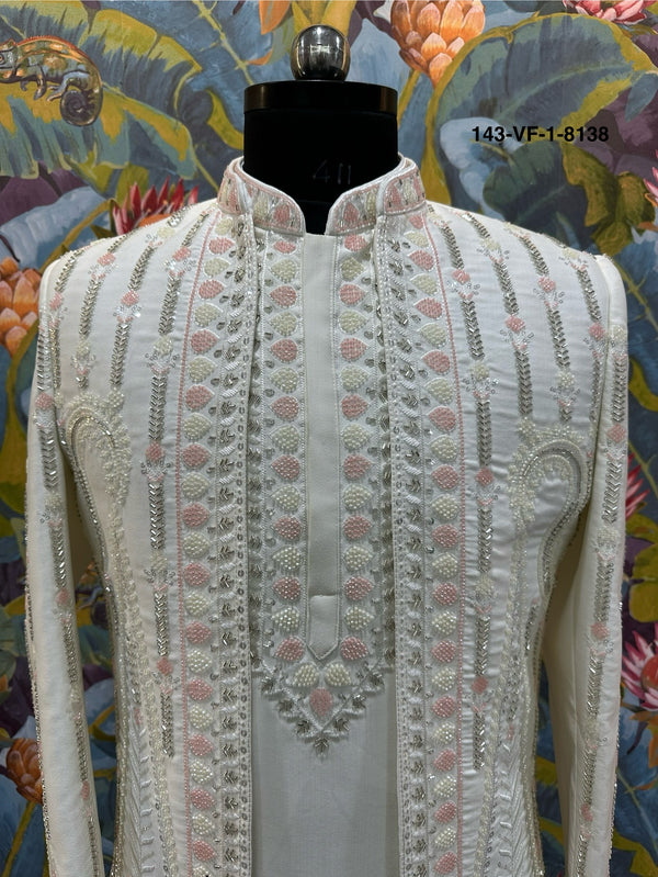 Premium Cream Pearl & Sequin Embroidered Suit | Devine Touch | Free Pants | Kavlee