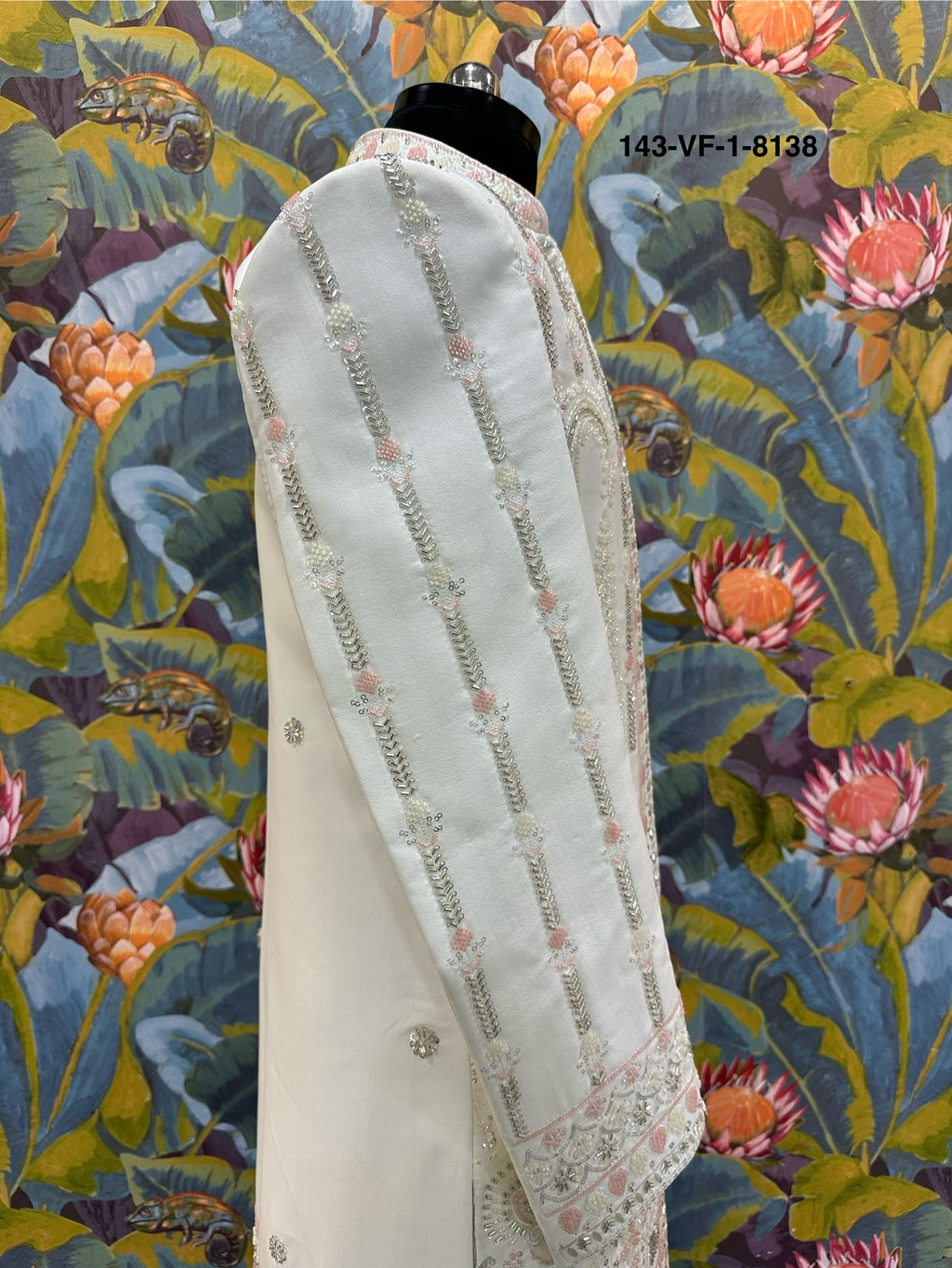 Premium Cream Pearl & Sequin Embroidered Suit | Devine Touch | Free Pants | Kavlee