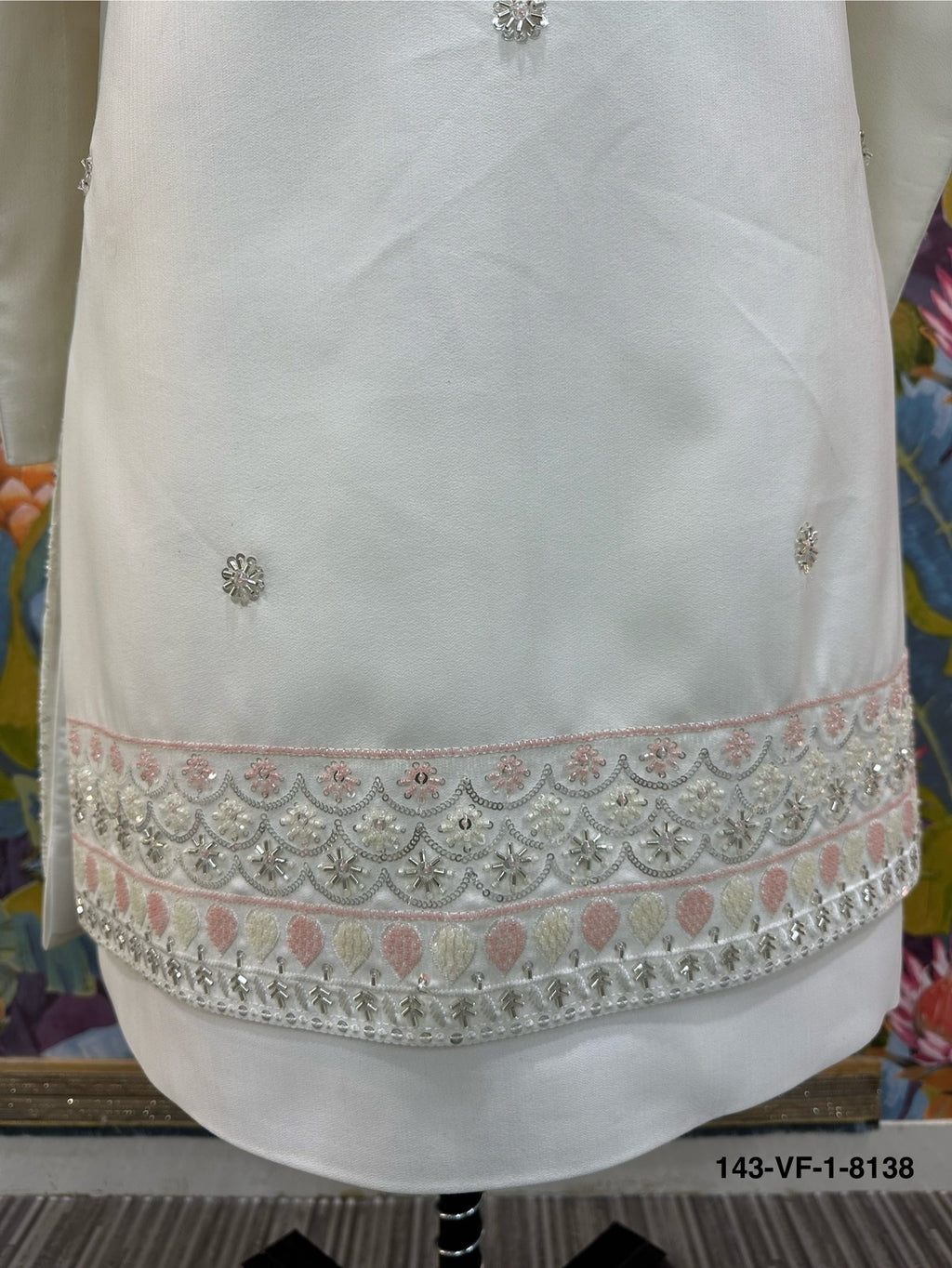 Premium Cream Pearl & Sequin Embroidered Suit | Devine Touch | Free Pants | Kavlee