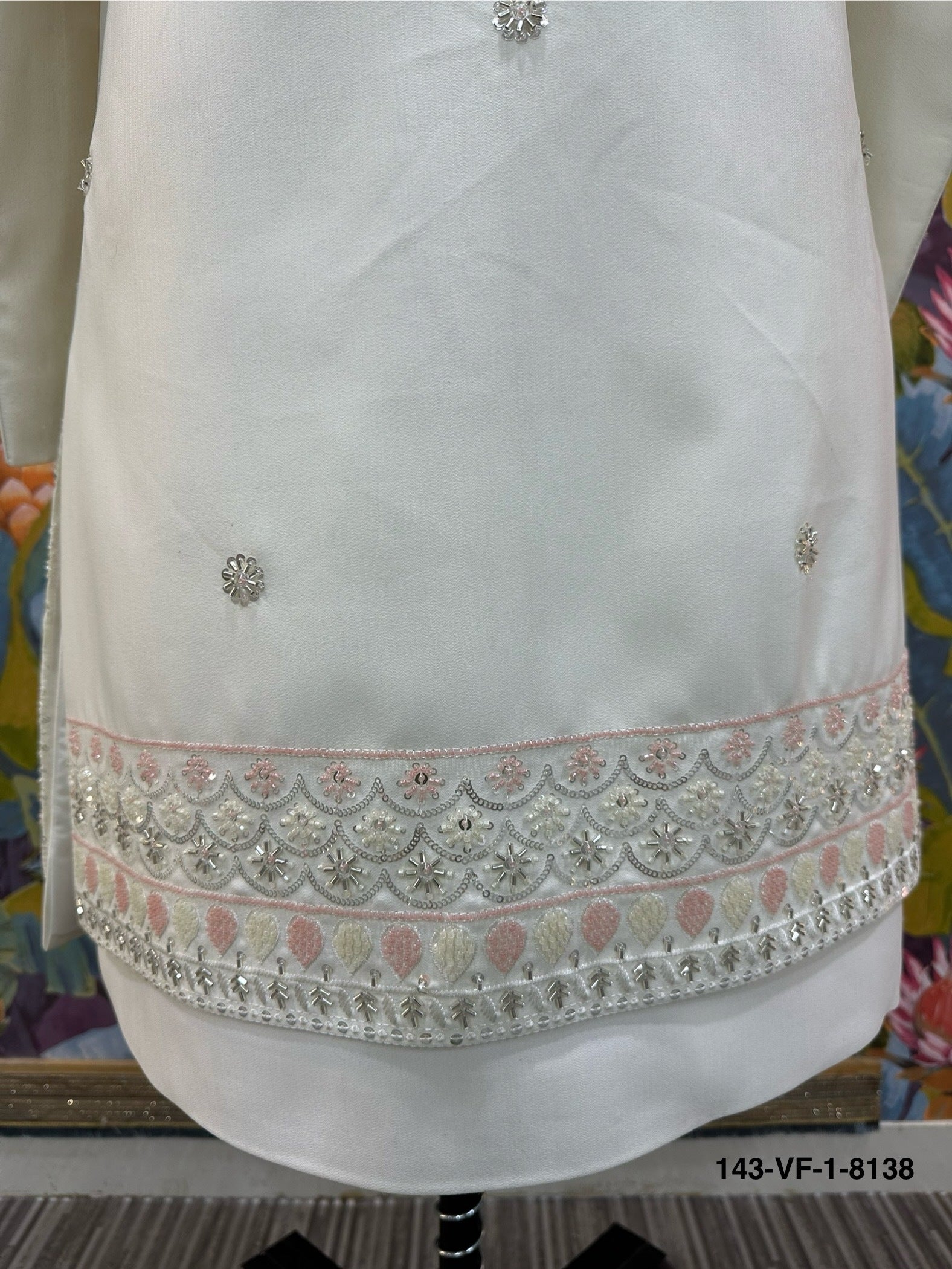 Premium Cream Pearl & Sequin Embroidered Suit | Devine Touch | Free Pants | Kavlee