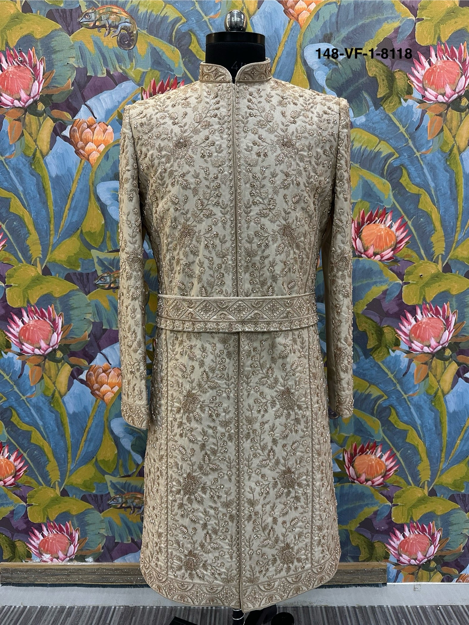 Men Premium Chiku Embroidered Sherwani Fabric with Free Pant – Unstitched Wedding Wear