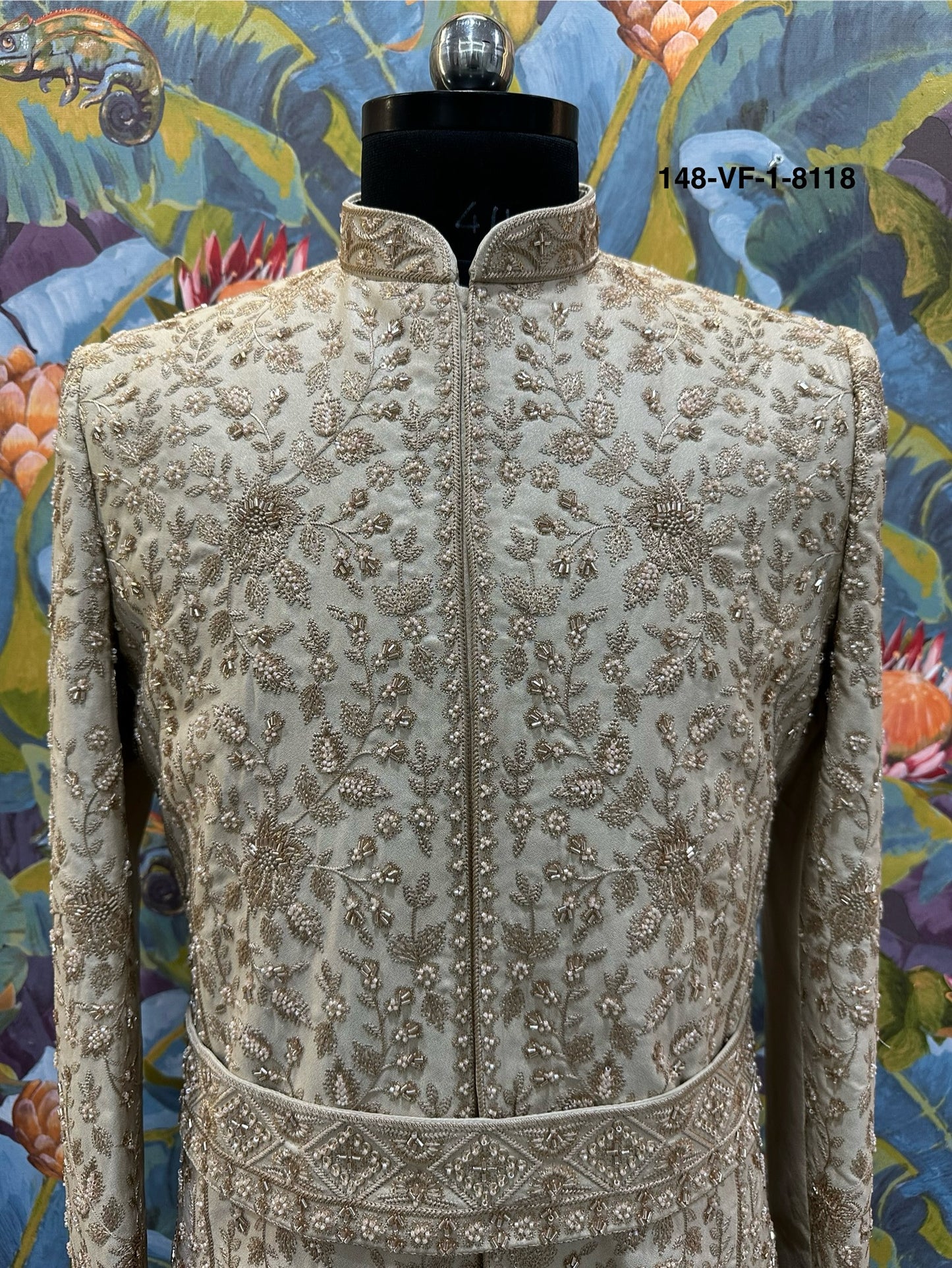 Men Premium Chiku Embroidered Sherwani Fabric with Free Pant – Unstitched Wedding Wear
