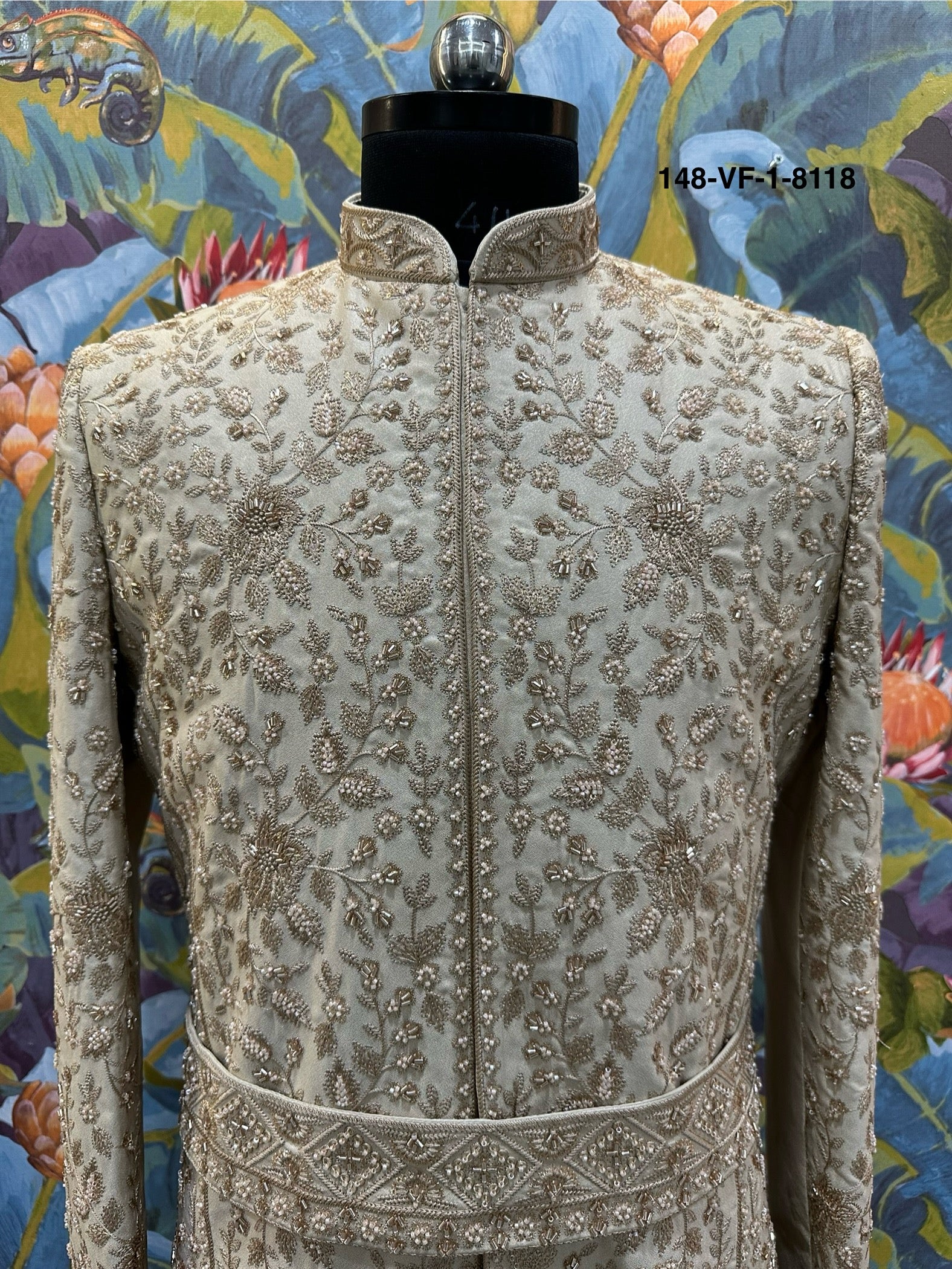 Men Premium Chiku Embroidered Sherwani Fabric with Free Pant – Unstitched Wedding Wear