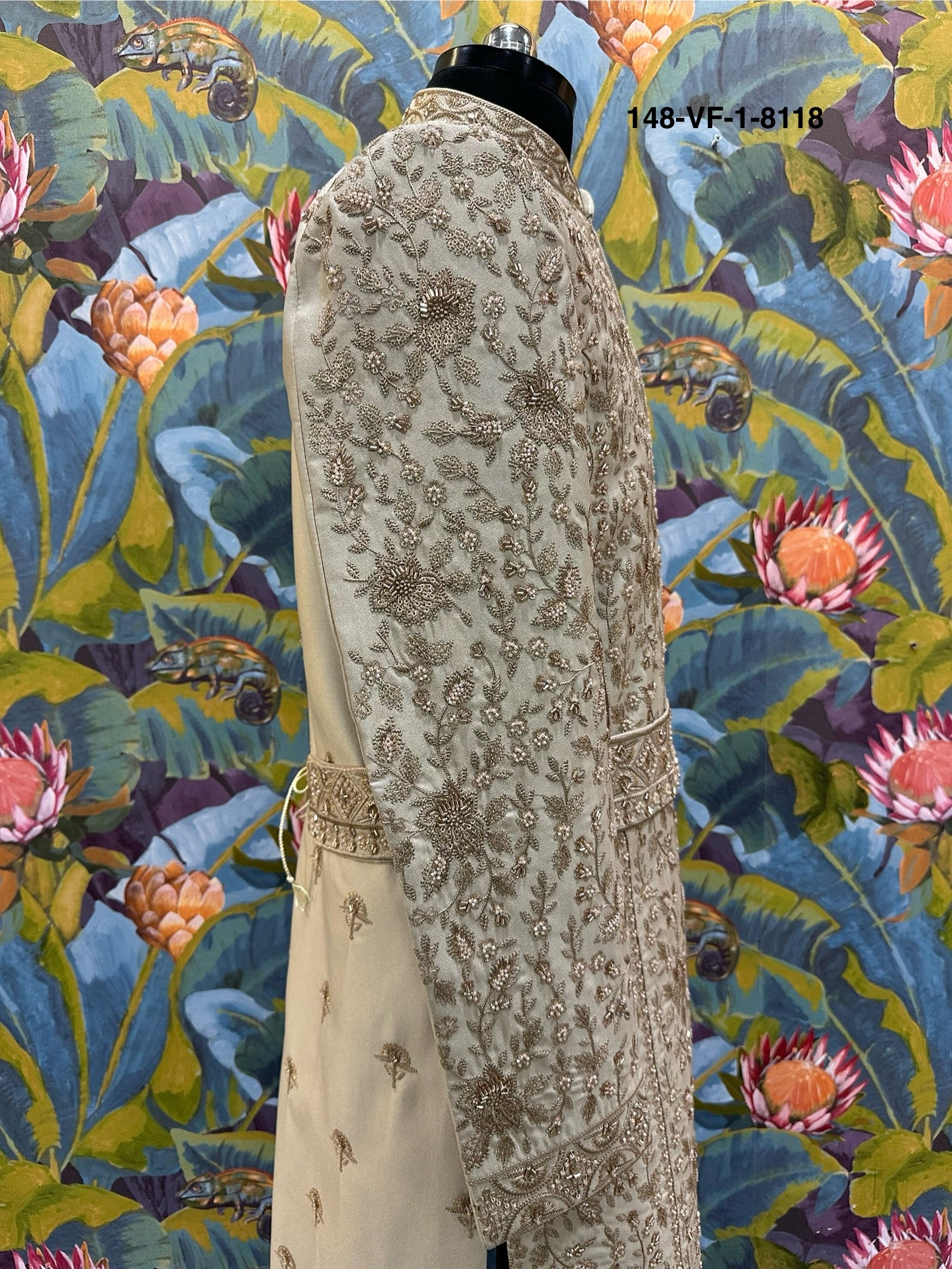 Men Premium Chiku Embroidered Sherwani Fabric with Free Pant – Unstitched Wedding Wear