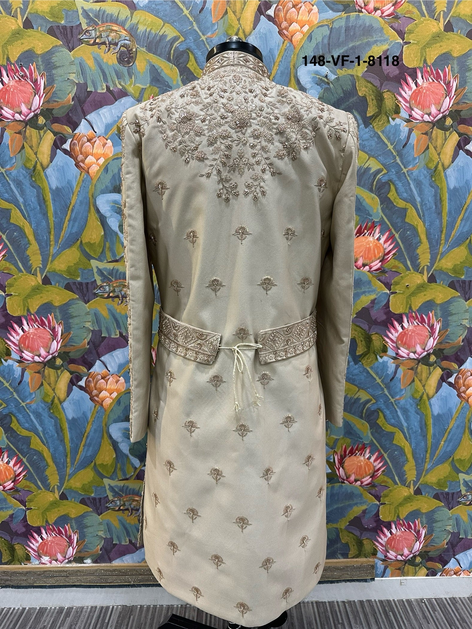 Men Premium Chiku Embroidered Sherwani Fabric with Free Pant – Unstitched Wedding Wear